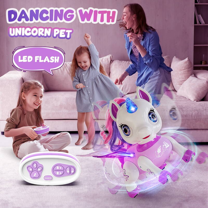Interactive Unicorn Robot Pet With Music, Dance Walk - Perfect Gift For Girls Ages 3-8, USB Rechargeable, Pink/Purple,_voghion.com
