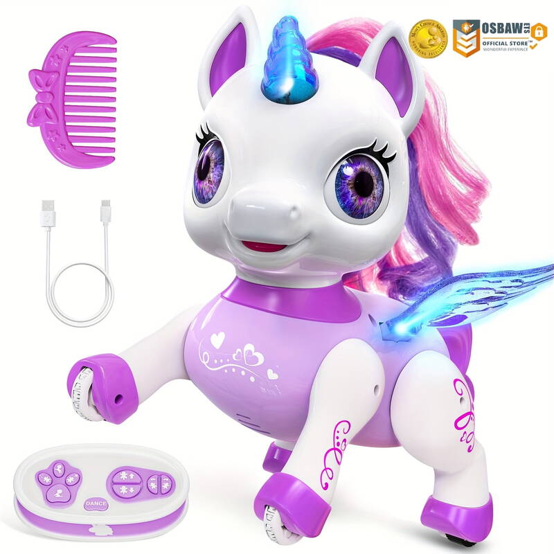 Interactive Unicorn Robot Pet With Music, Dance Walk - Perfect Gift For Girls Ages 3-8, USB Rechargeable, Pink/Purple,_voghion.com