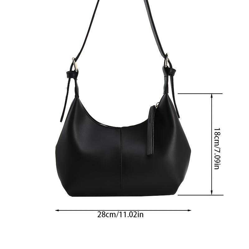 Minimalistische Hobo-Tasche aus schwarzem Leder für Damen, verstellbarer Schulterriemen, lässige Handtasche_voghion.com