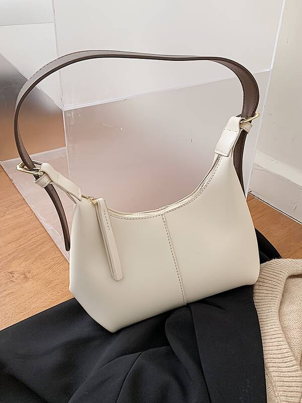 Minimalistischer Schwarzer Leder Hobo Bag Damen Schultertasche_voghion.com