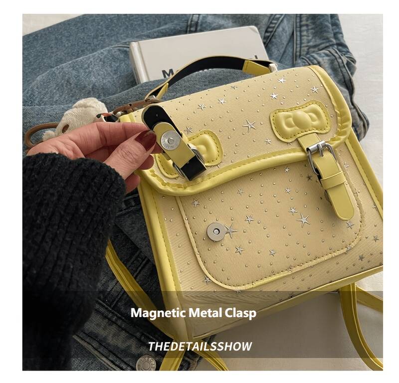 Gelber Mini Rucksack Mit Sternenmuster Und Schleife Für Damen_voghion.com