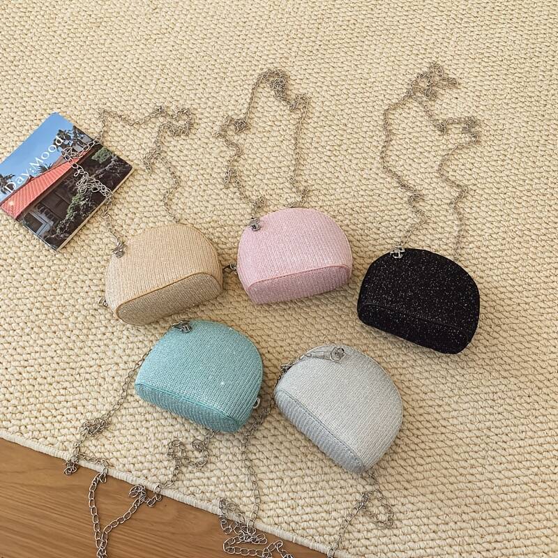 Halbmond Mini Satteltasche Für Damen Mit Wellenmuster Und Kette_voghion.com