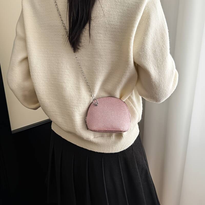 Halbmond Mini Satteltasche Für Damen Mit Wellenmuster Und Kette_voghion.com