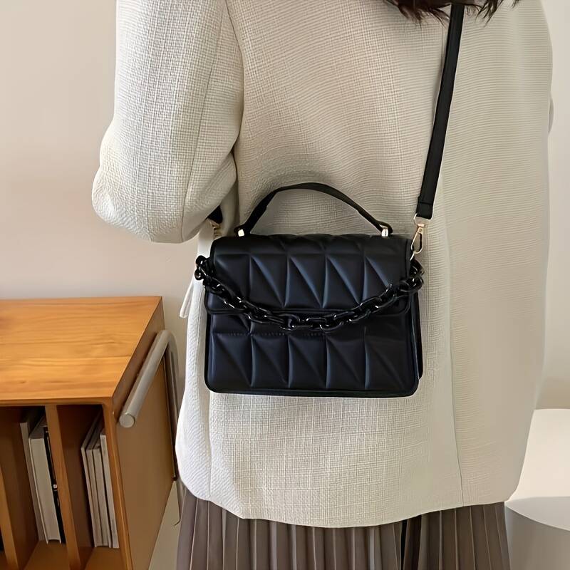 Rhombus Quilted Mini Handbag Metal Chain Adjustable Strap Women Crossbody Shoulder Bag_voghion.com