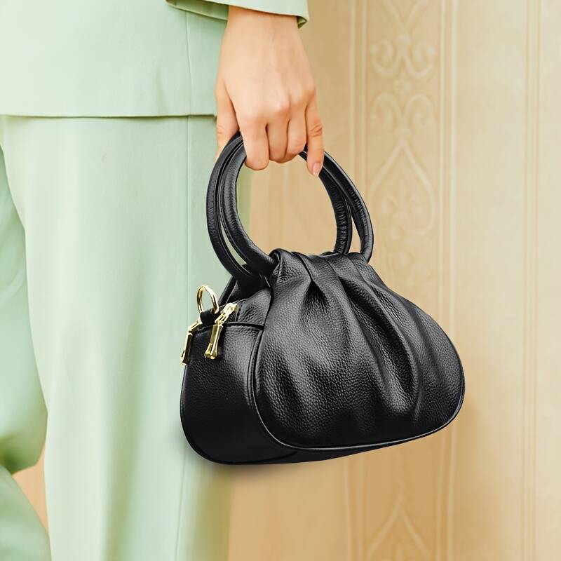 Geraffte Cloud Mini-Tasche für Damen, runder Ringgriff, abnehmbare Umhängetasche_voghion.com
