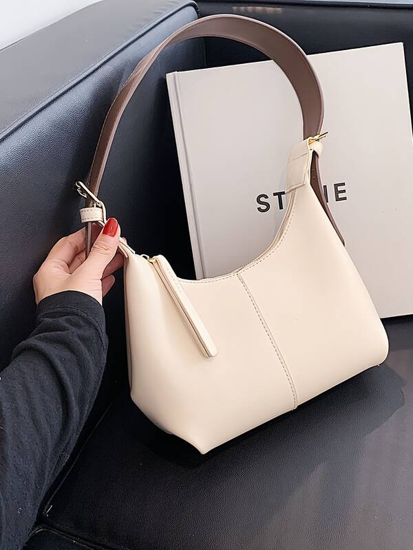 Minimalistischer Schwarzer Leder Hobo Bag Damen Schultertasche_voghion.com