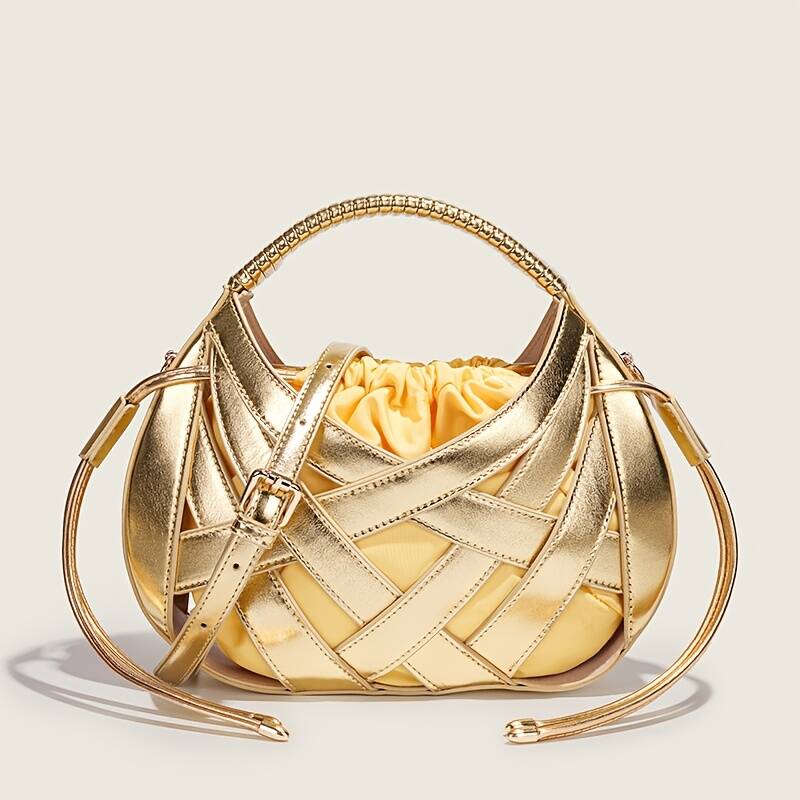 Braided Hollow Out Shoulder Bag Women Drawstring Liner Adjustable Strap Designer Crossbody Handbag_voghion.com