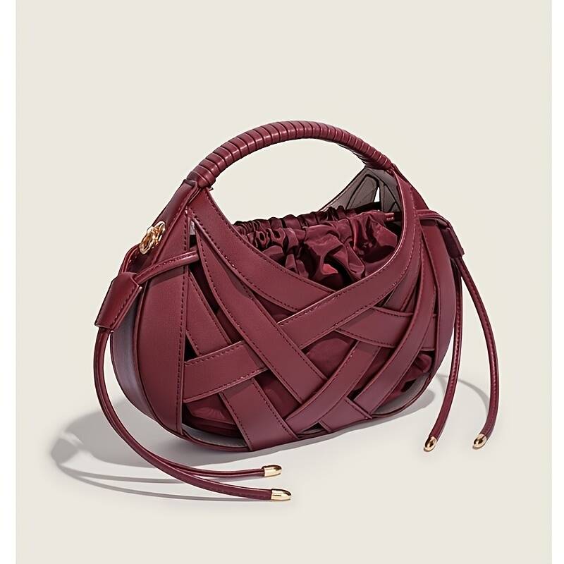 Braided Hollow Out Shoulder Bag For Women With Drawstring Liner_voghion.com