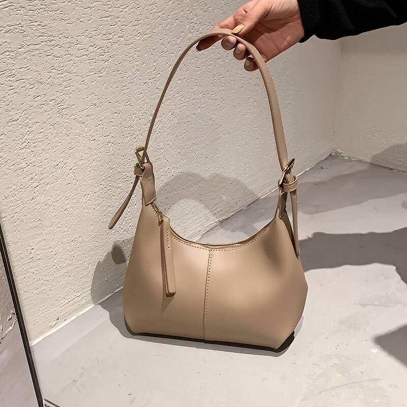 Minimalistische Hobo-Tasche aus schwarzem Leder für Damen, verstellbarer Schulterriemen, lässige Handtasche_voghion.com