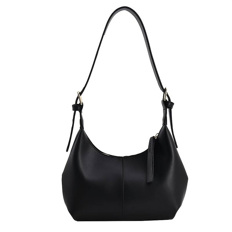 Minimalistische Hobo-Tasche aus schwarzem Leder für Damen, verstellbarer Schulterriemen, lässige Handtasche_voghion.com