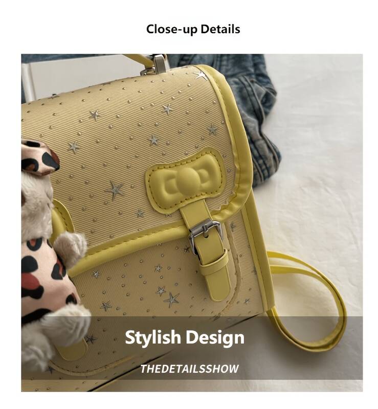 Gelber Mini Rucksack Mit Sternenmuster Und Schleife Für Damen_voghion.com