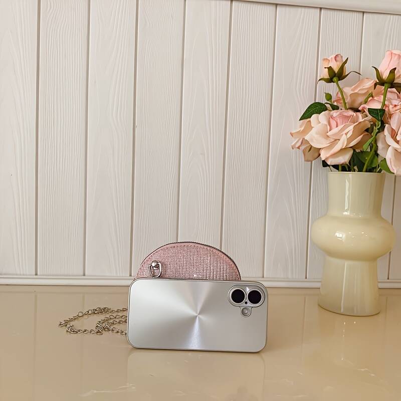Halbmond Mini Satteltasche Für Damen Mit Wellenmuster Und Kette_voghion.com
