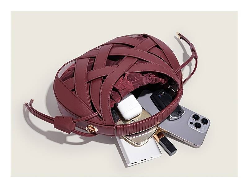 Braided Hollow Out Shoulder Bag For Women With Drawstring Liner_voghion.com
