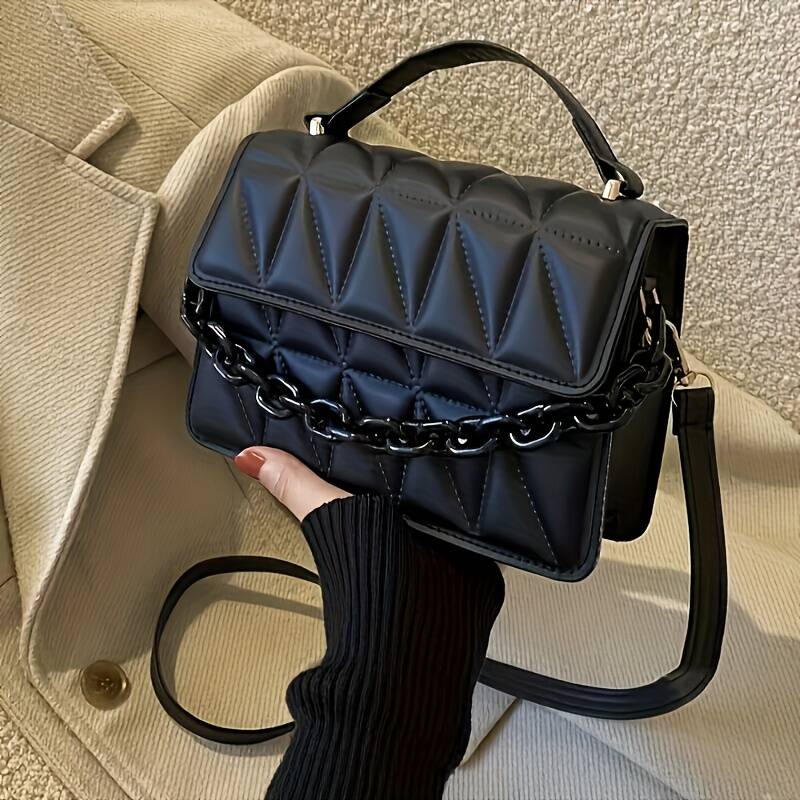 Rhombus Quilted Mini Handbag Metal Chain Adjustable Strap Women Crossbody Shoulder Bag_voghion.com