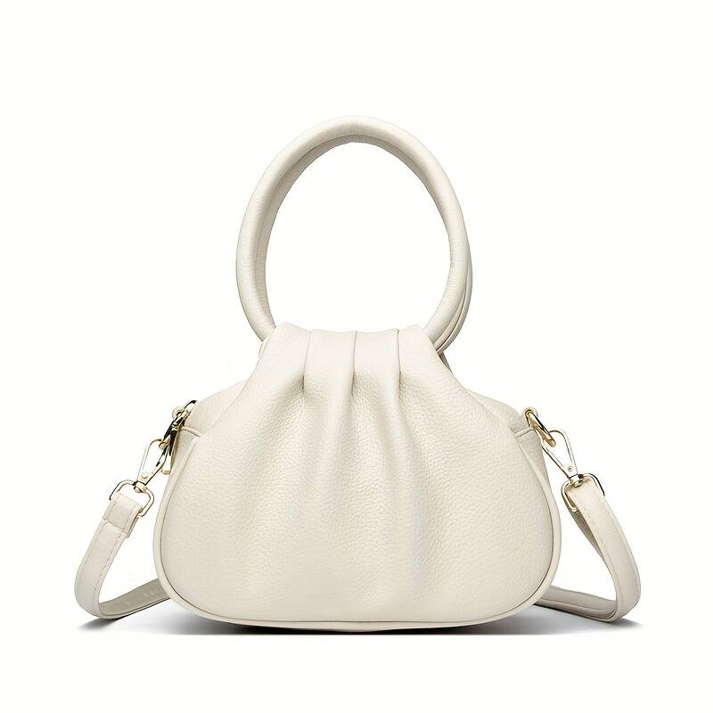Geraffte Cloud Mini-Tasche für Damen, runder Ringgriff, abnehmbare Umhängetasche_voghion.com