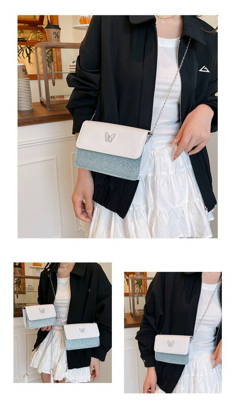 Black Butterfly Mini Crossbody Bag With Dual Chain And Wide Strap_voghion.com