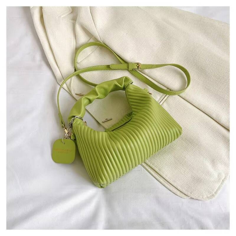 Minimalistische gestreepte geplooide mini-schoudertas met verstelbare schouderband voor dames_voghion.com