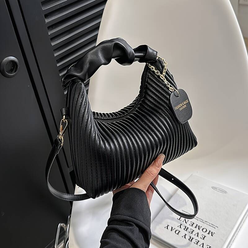 Minimalistische gestreepte geplooide mini schoudertas voor dames_voghion.com