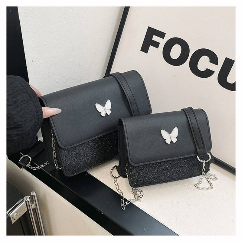 Black Butterfly Flap Mini Crossbody Bag Women Dual Chain & Wide Strap Shoulder Purse_voghion.com