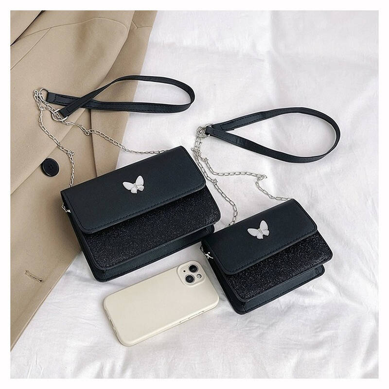 Black Butterfly Mini Crossbody Bag With Dual Chain And Wide Strap_voghion.com