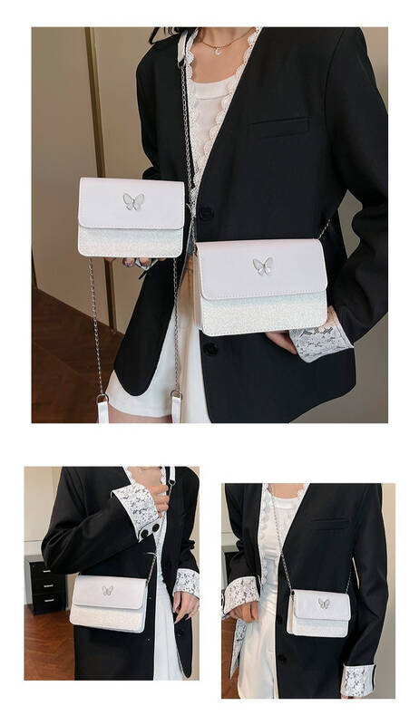 Black Butterfly Mini Crossbody Bag With Dual Chain And Wide Strap_voghion.com