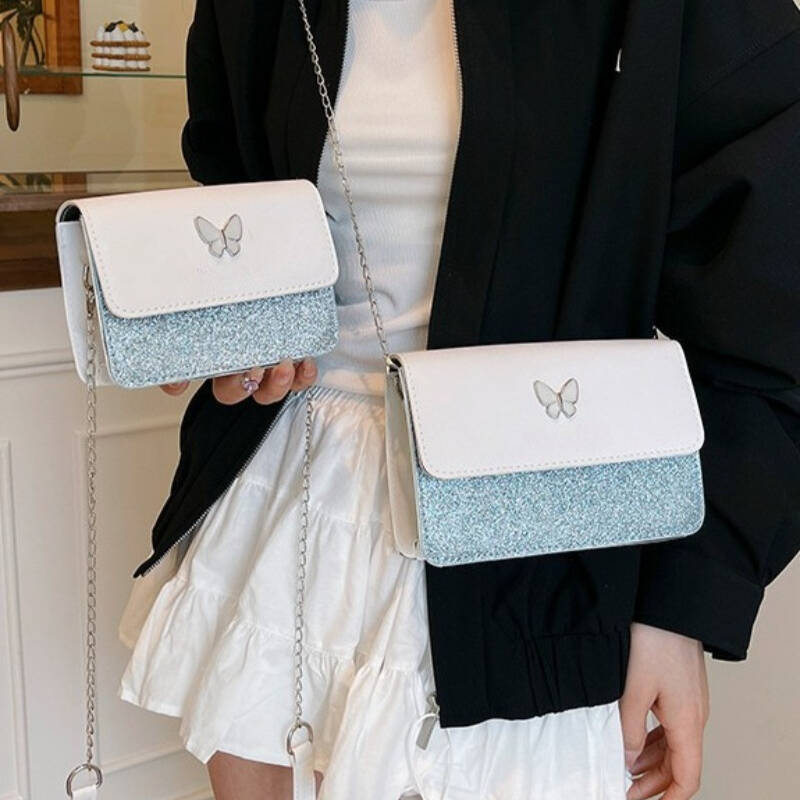 Black Butterfly Flap Mini Crossbody Bag Women Dual Chain & Wide Strap Shoulder Purse_voghion.com