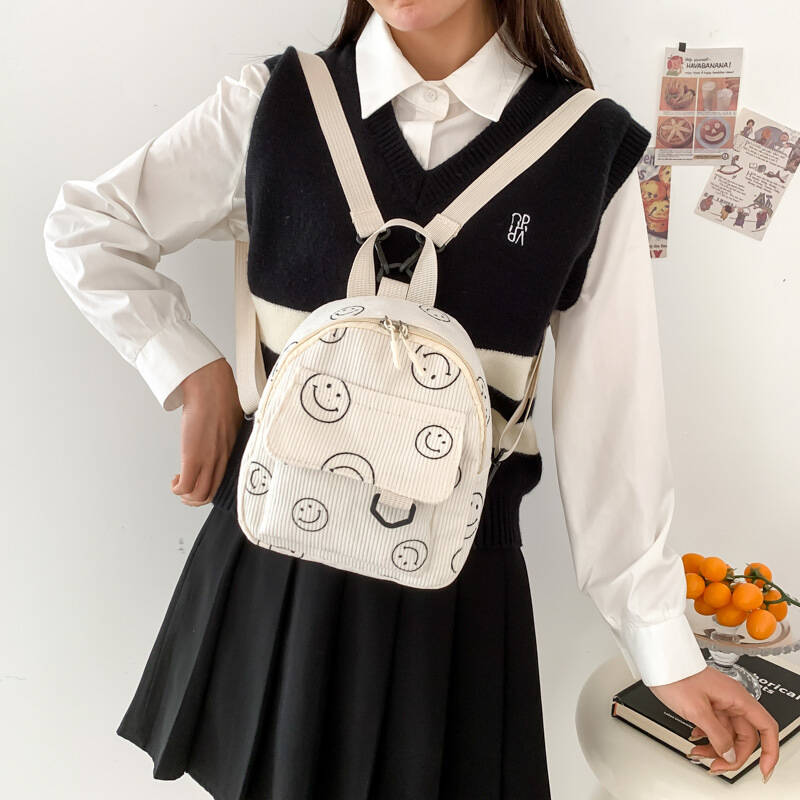 Kleiner Smiley Kord Rucksack Für Damen Leicht Und Modisch_voghion.com