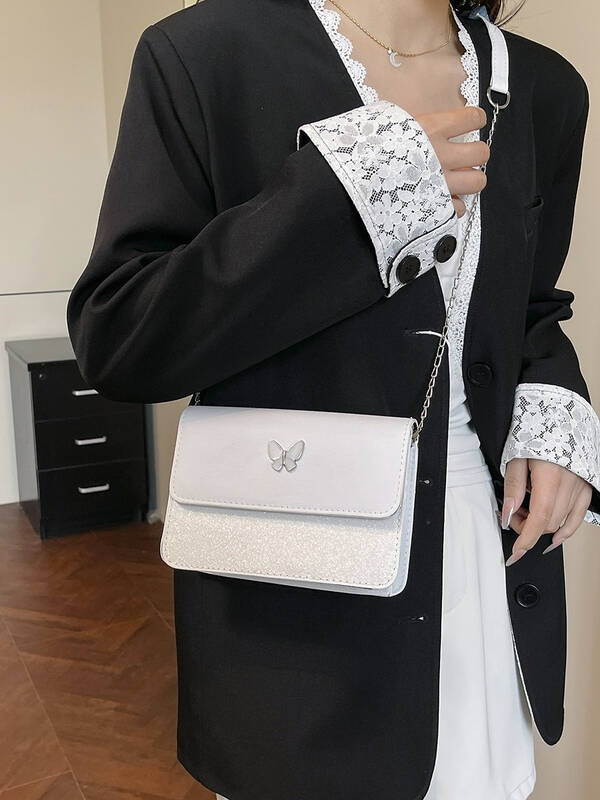Black Butterfly Mini Crossbody Bag With Dual Chain And Wide Strap_voghion.com