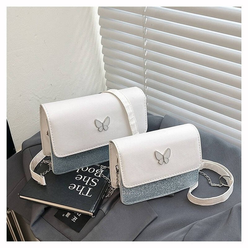 Black Butterfly Mini Crossbody Bag With Dual Chain And Wide Strap_voghion.com
