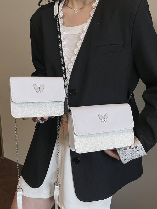 Black Butterfly Mini Crossbody Bag With Dual Chain And Wide Strap_voghion.com
