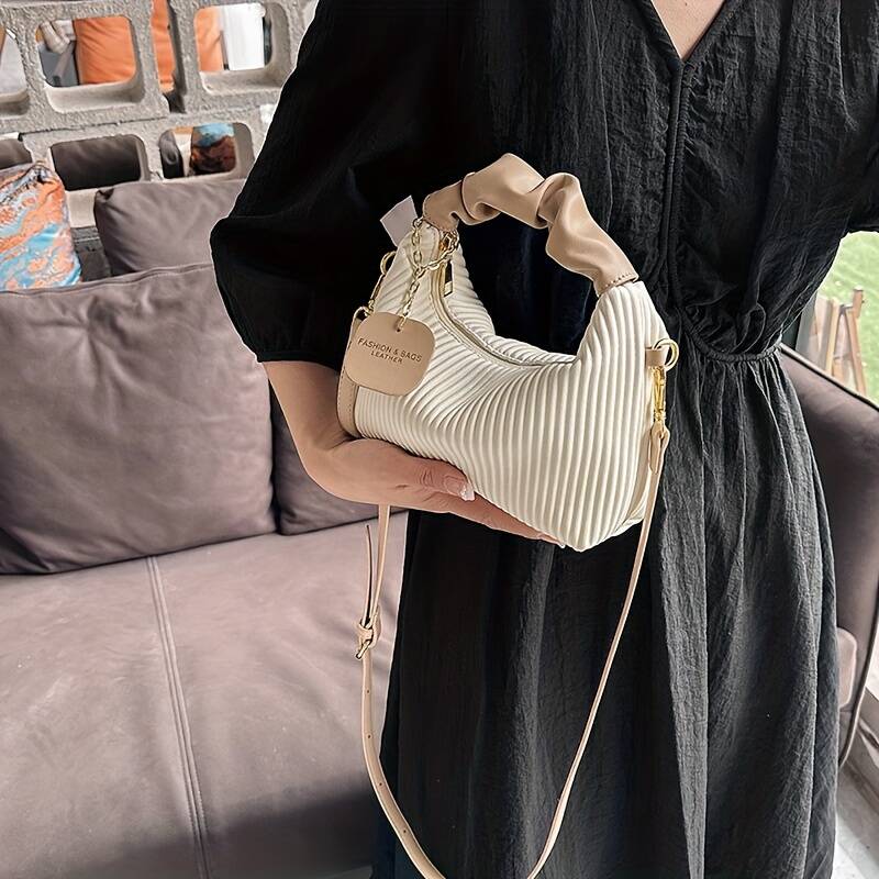 Minimalistische gestreepte geplooide mini schoudertas voor dames_voghion.com