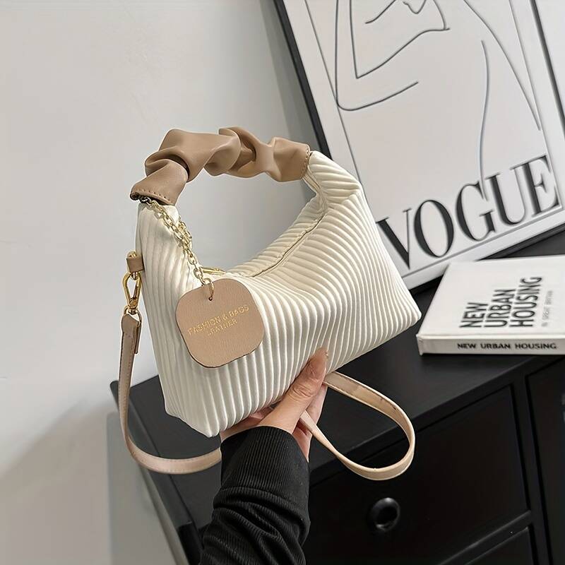 Minimalistische gestreepte geplooide mini schoudertas voor dames_voghion.com