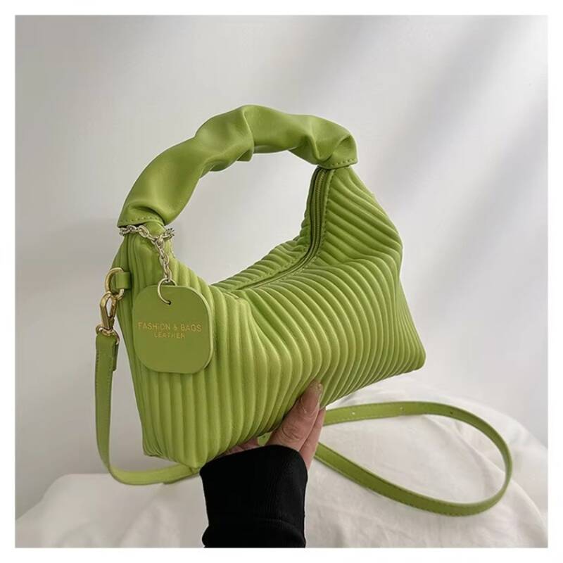 Minimalistische gestreepte geplooide mini-schoudertas met verstelbare schouderband voor dames_voghion.com