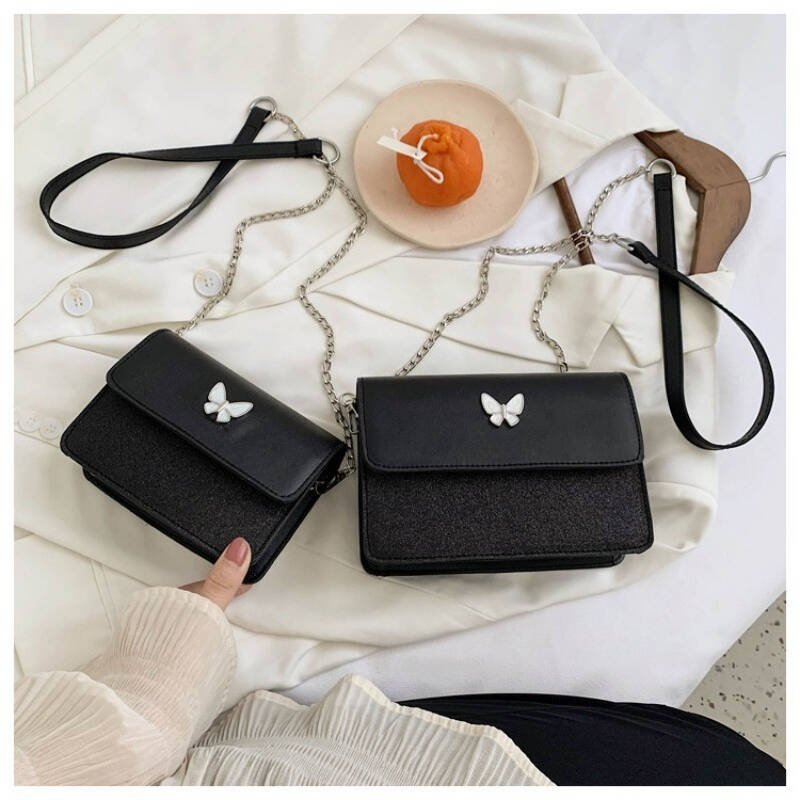 Black Butterfly Flap Mini Crossbody Bag Women Dual Chain & Wide Strap Shoulder Purse_voghion.com