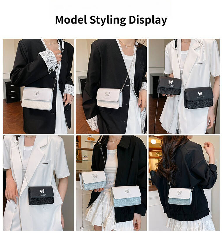 Black Butterfly Mini Crossbody Bag With Dual Chain And Wide Strap_voghion.com
