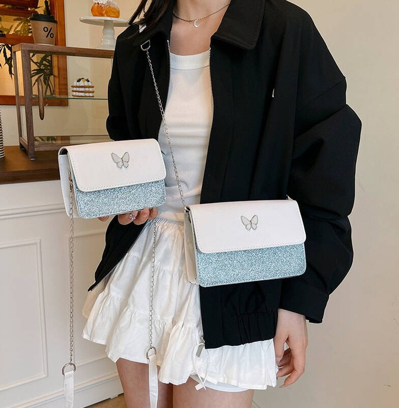 Black Butterfly Mini Crossbody Bag With Dual Chain And Wide Strap_voghion.com