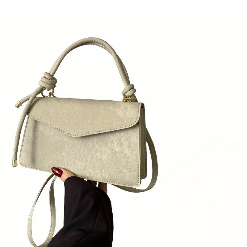Dark Washed Denim Mini Flap Bag With Knotted Handle And Crossbody_voghion.com