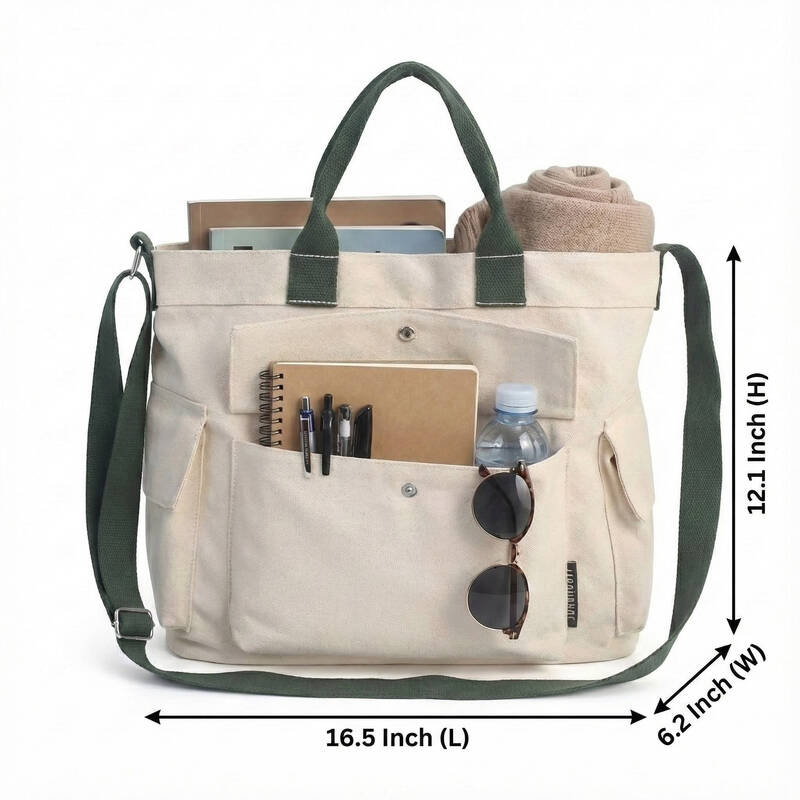 Minimalistische Vintage-Canvas-Tragetasche, strapazierfähig, mit vielen Fächern, leicht, ideal für Einkaufen, Reisen, Schule, Büro, Laptop, Umhängetasche_voghion.com