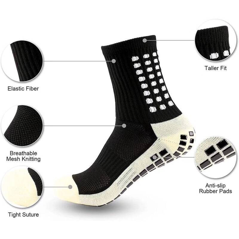 Men's Mid‑Calf Sports Socks With Silicone Anti‑Slip Dots, Adult Sweat‑Wicking Terry Bottom Training Football Socks_desvips.com