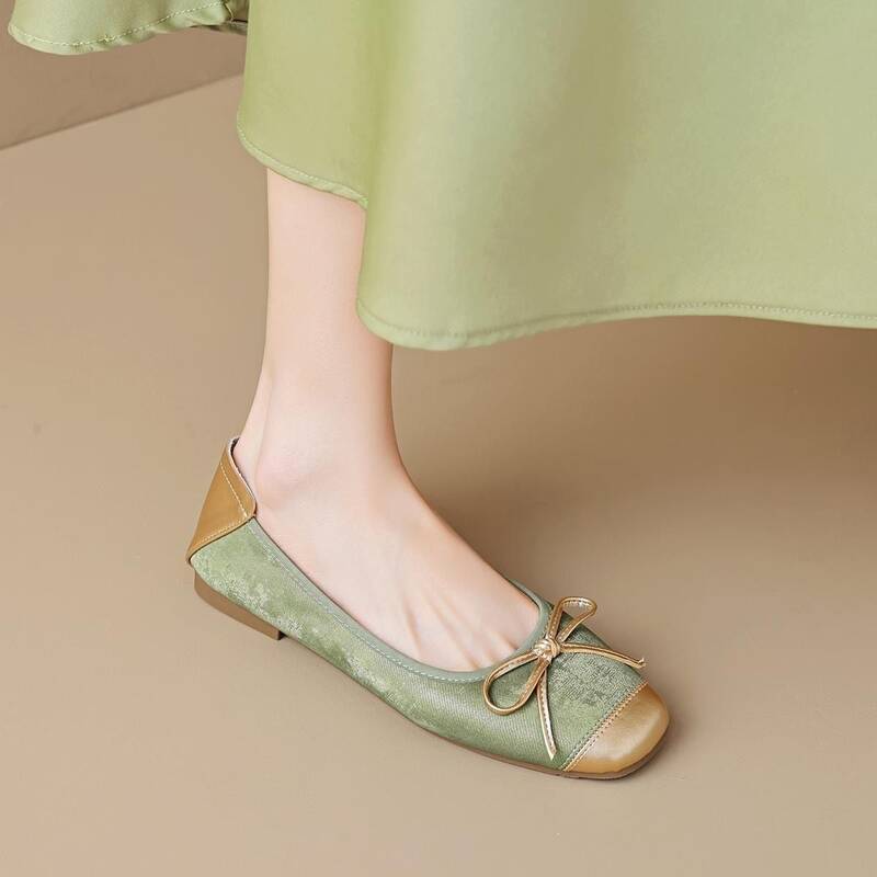 Genuine Soft Leather French-style Shallow Single For Women, Summer New Model, Flat Bowknot Egg Roll Shoes,_vogvips.com