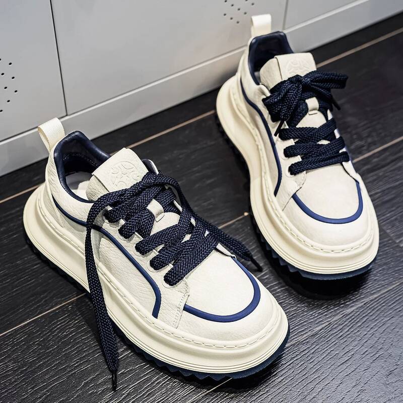 Men's Spring American High Street White Sneakers, Casual Sports Shoes For Students, Height-increasing, Light Luxury,_vogvips.com