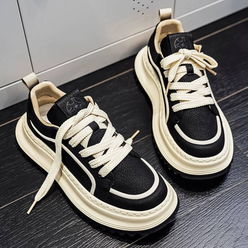 Men's Spring American High Street White Sneakers, Casual Sports Shoes For Students, Height-increasing, Light Luxury,_vogvips.com