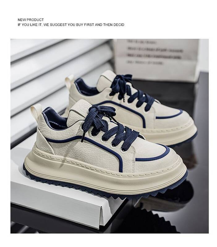 Men's Spring American High Street White Sneakers, Casual Sports Shoes For Students, Height-increasing, Light Luxury,_vogvips.com