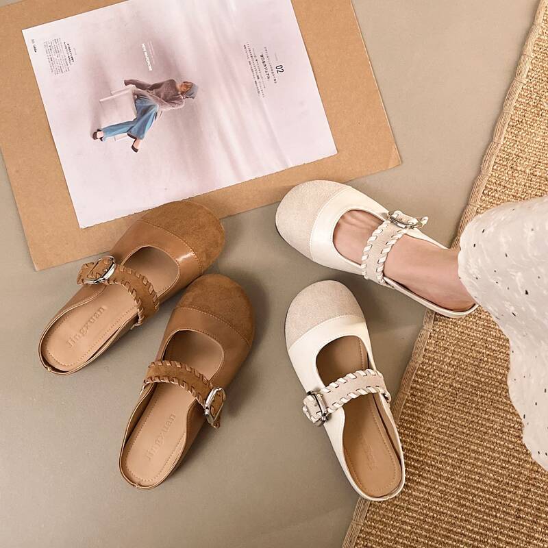 Fashionable Retro Buckle Sandals For Women, 2026 Spring/summer New Style, Closed-toe Half-slippers, Versatile_vogvips.com