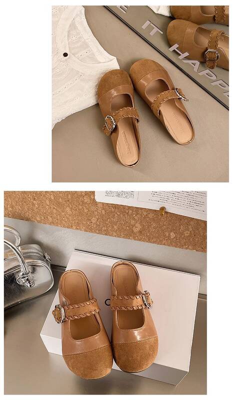 Fashionable Retro Buckle Sandals For Women, 2026 Spring/summer New Style, Closed-toe Half-slippers, Versatile_vogvips.com