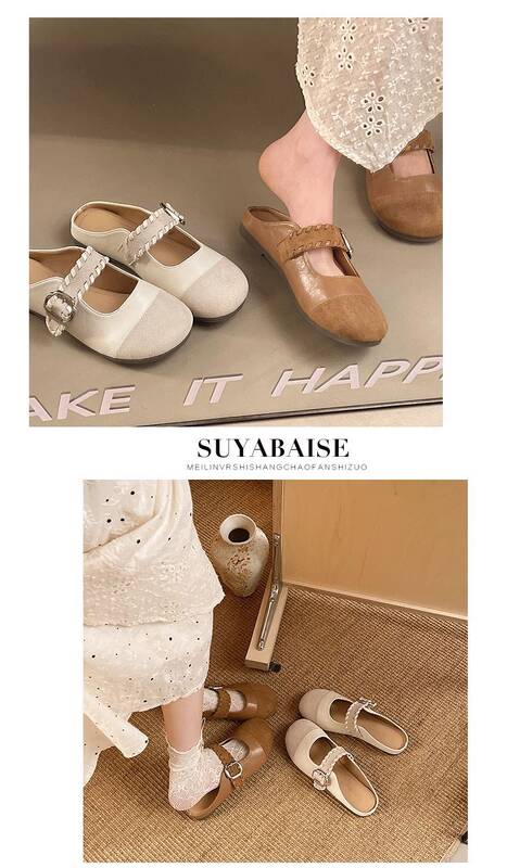 Fashionable Retro Buckle Sandals For Women, 2026 Spring/summer New Style, Closed-toe Half-slippers, Versatile_vogvips.com