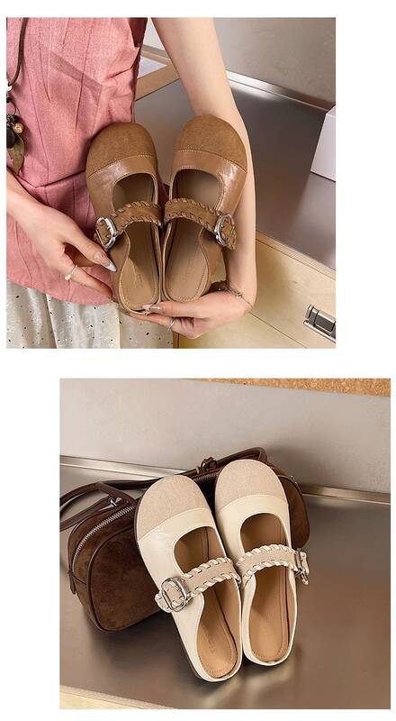 Fashionable Retro Buckle Sandals For Women, 2026 Spring/summer New Style, Closed-toe Half-slippers, Versatile_vogvips.com