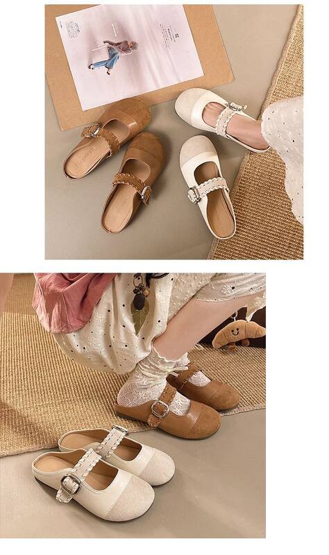Fashionable Retro Buckle Sandals For Women, 2026 Spring/summer New Style, Closed-toe Half-slippers, Versatile_vogvips.com