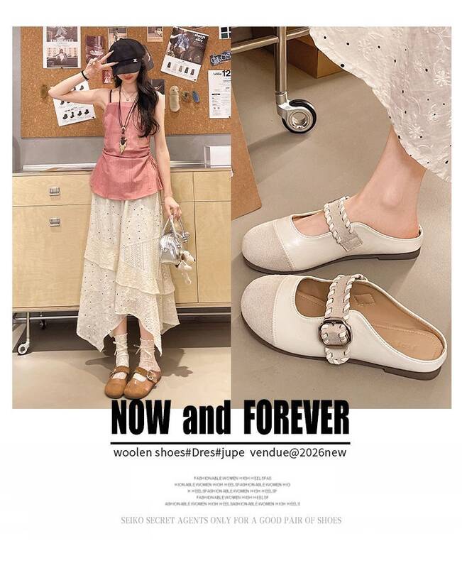 Fashionable Retro Buckle Sandals For Women, 2026 Spring/summer New Style, Closed-toe Half-slippers, Versatile_vogvips.com