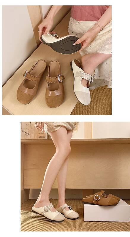 Fashionable Retro Buckle Sandals For Women, 2026 Spring/summer New Style, Closed-toe Half-slippers, Versatile_vogvips.com